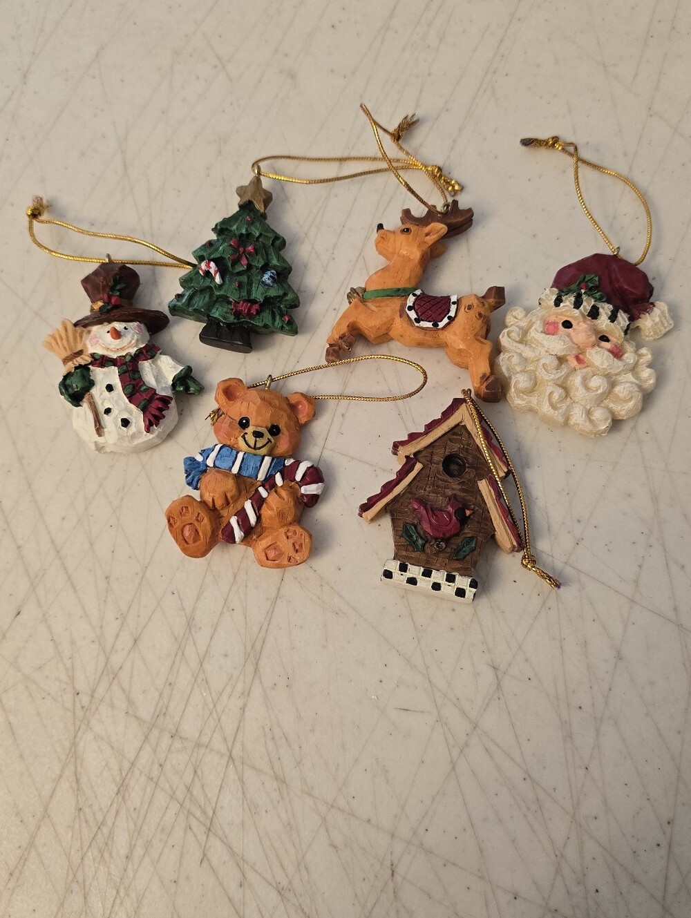 Lot of 6 Resin Miniature Christmas Ornaments Santa Snowman Reindeer 2" READ